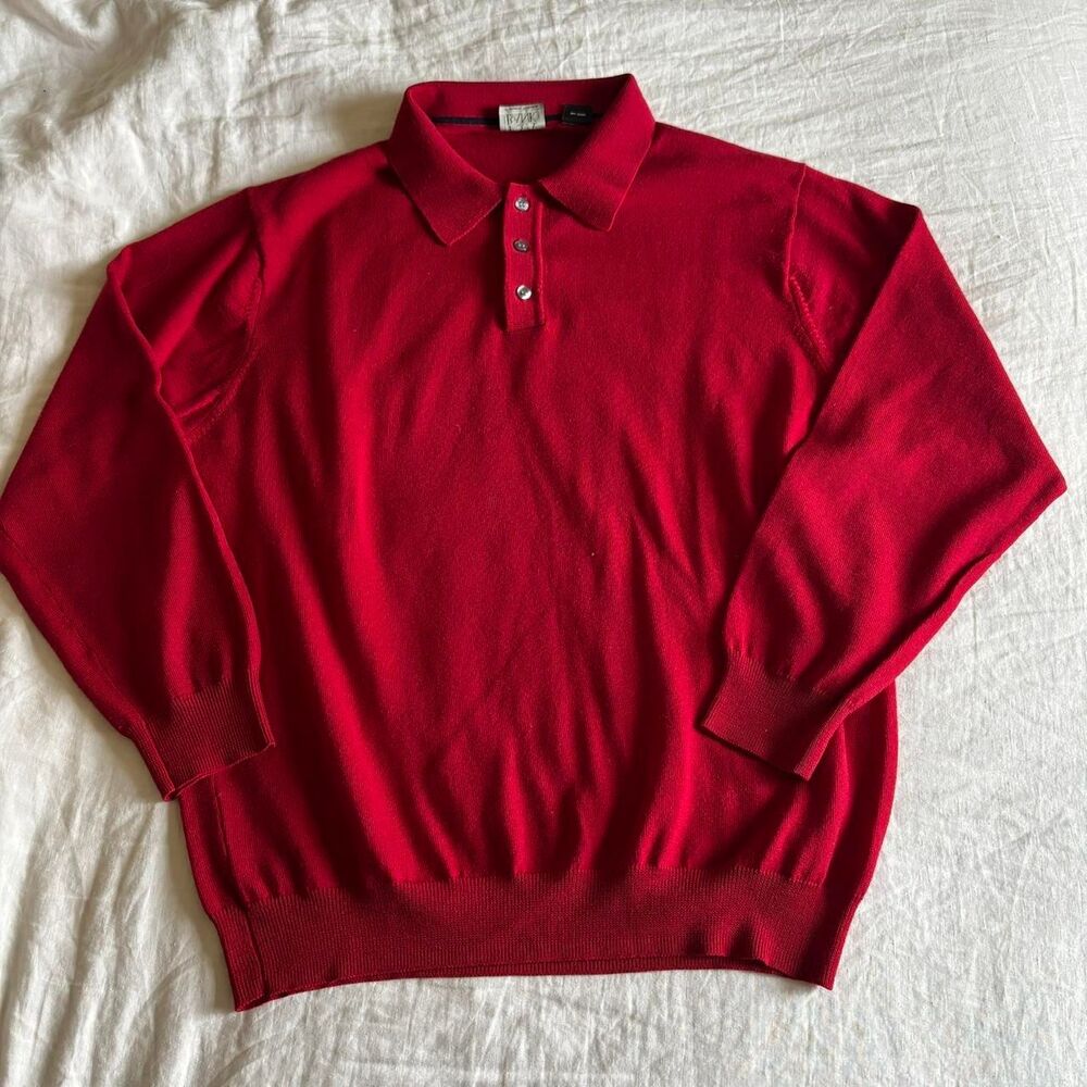 Jos A Bank Merino Wool Red Polo Collared Sweater Size XL
